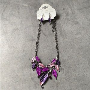 5 for $15 / Purple leaves necklace & earrings set